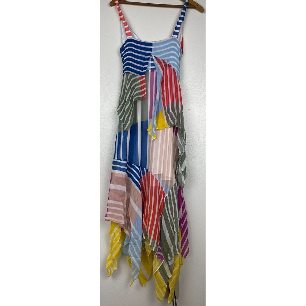 Tanya Taylor Colorblock Striped Silk Flowy Dress - Picture 6 of 8